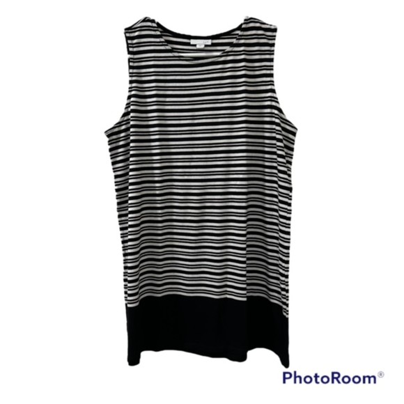 J.Jill Navy Blue & White Striped Cotton Blend Sleeveless Tunic Top Size Medium - Picture 1 of 9